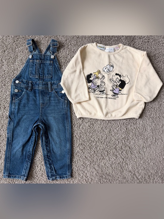 Zara Other - LAST CHANCE* OldNavy Overalls 2T & Zara Peanuts Graphic Sweatshirt 3T